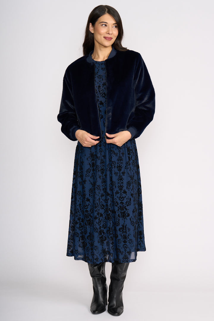 Foil FO8383 Fur Sure Faux Fur Midnight Navy Aviator Jacket at Experience Boutique