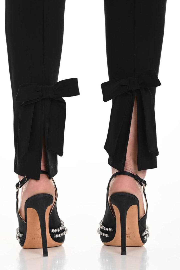 Frank Lyman 244019 Black Bow Hem Detail Jersey Trousers - Experience Boutique