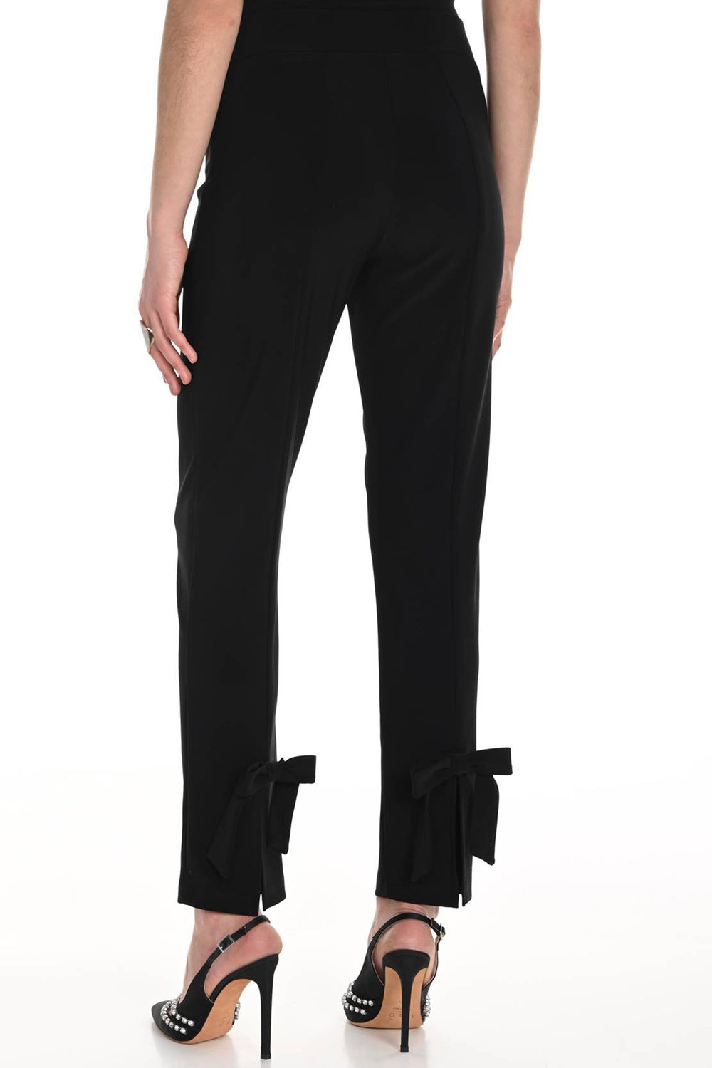 Frank Lyman 244019 Black Bow Hem Detail Jersey Trousers - Experience Boutique