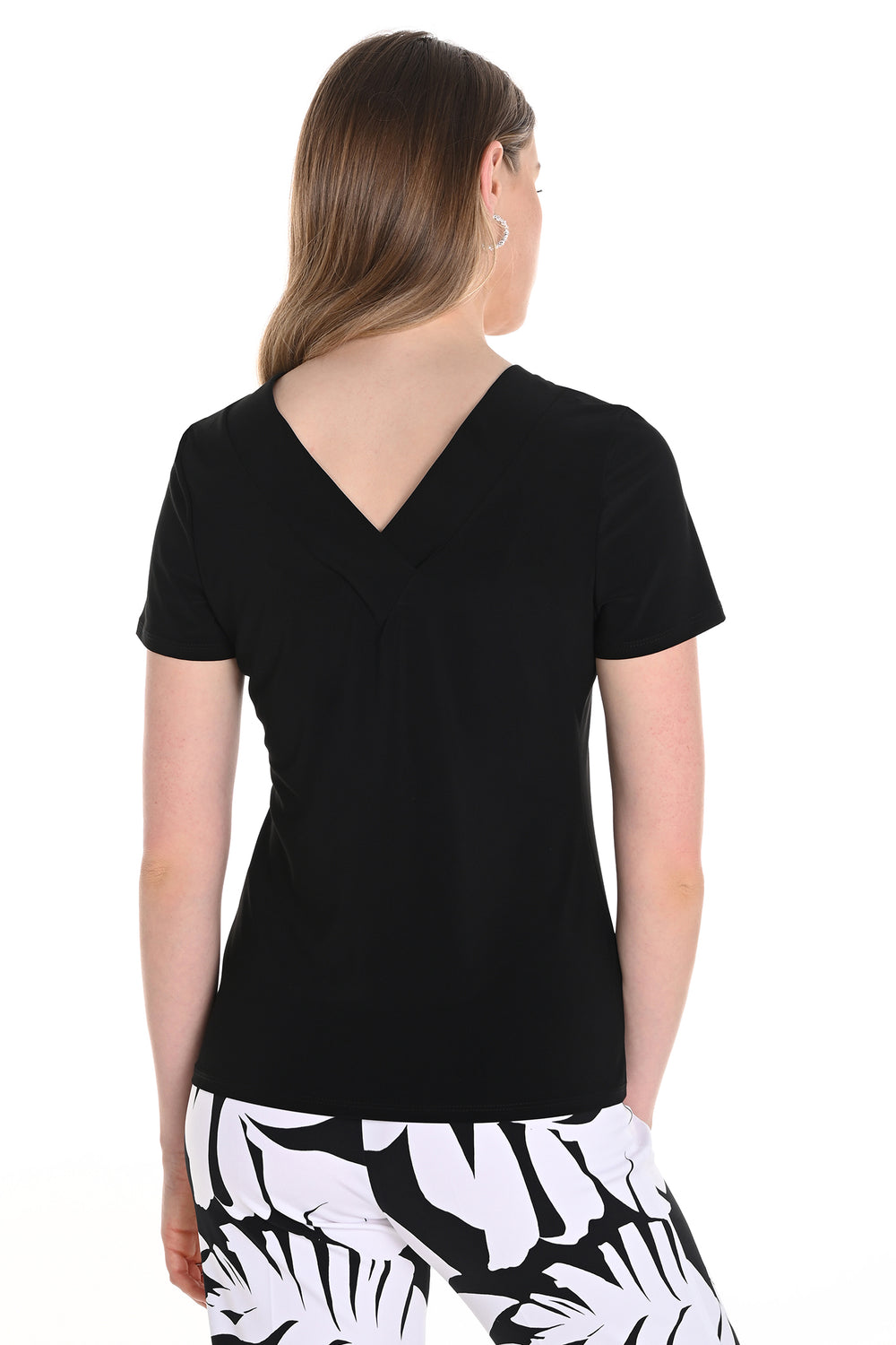 Frank Lyman 256003 Black Zip Detail V-Neck Short Sleeve Top - Experience Boutique