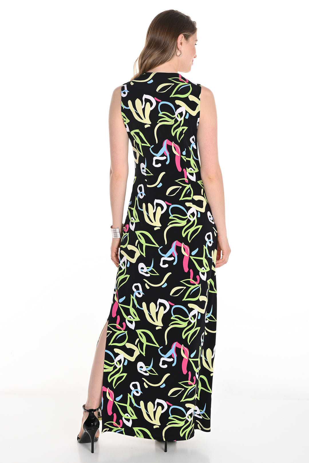 Frank Lyman 256189 Black Multicolour Print Zip Neck Maxi Dress - Experience Boutique
