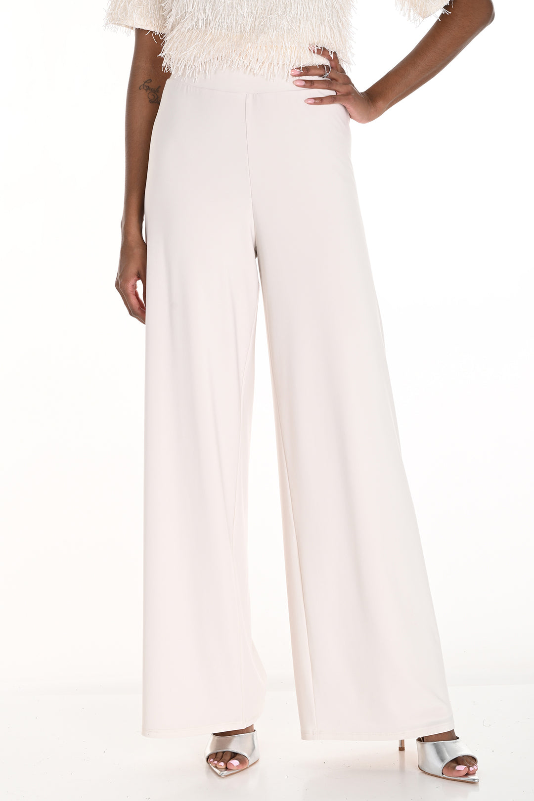 Frank Lyman 259045 Vanilla Cream Wide Leg Jersey Trousers - Experience Boutique