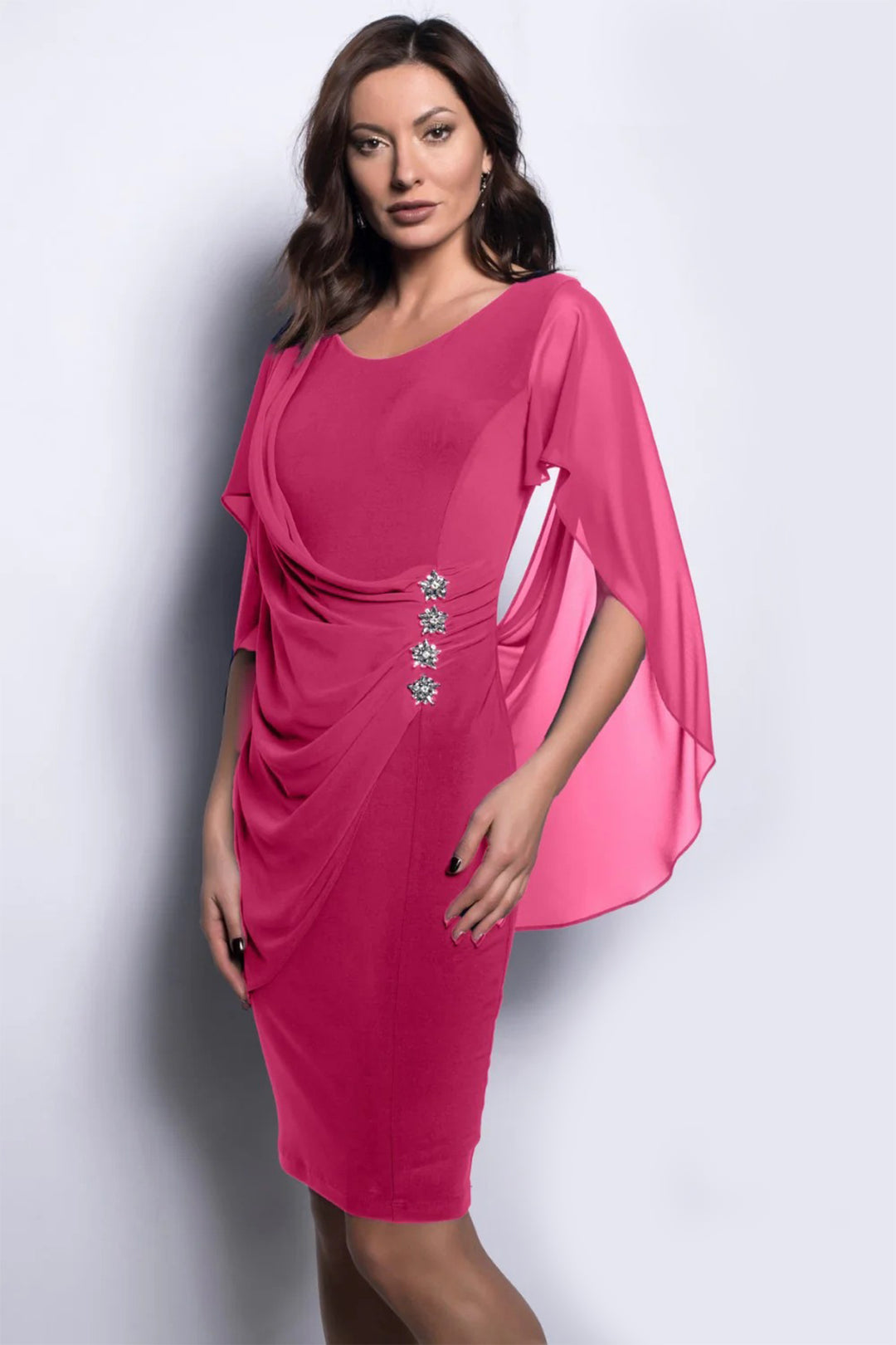 Frank Lyman Begonia Pink Cape Occasion Dress 209228 - Experience Boutique