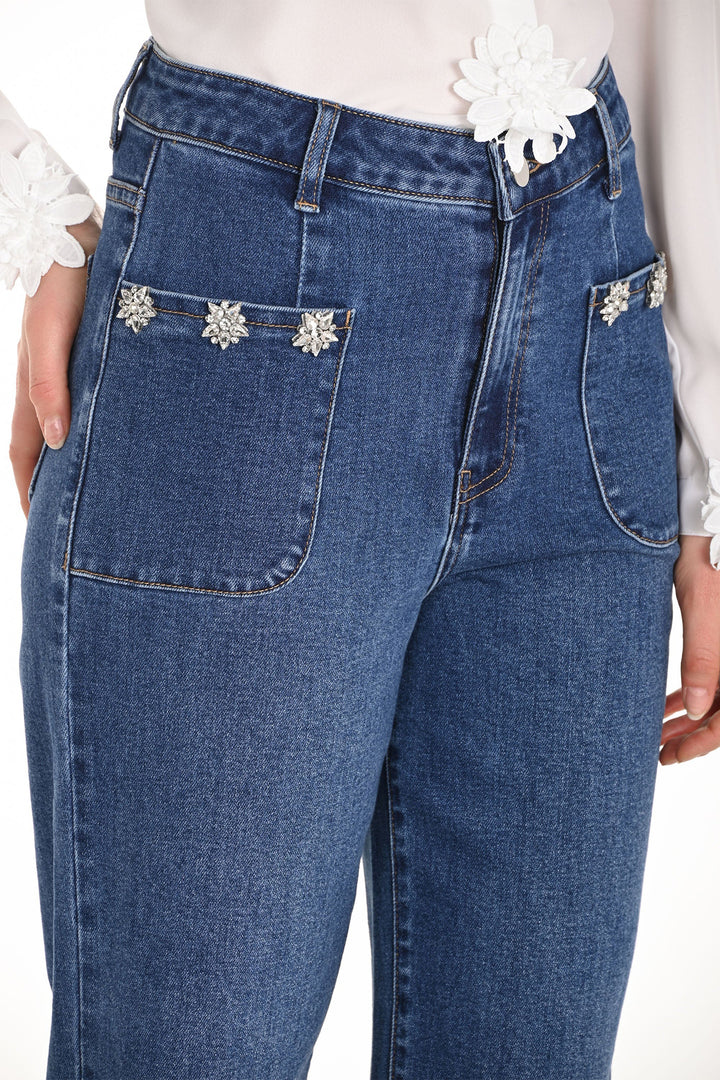 Frank Lyman Diamante Detail Wide Leg Jeans 253866 - Experience Boutique