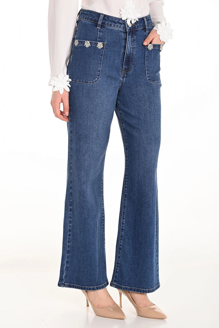 Frank Lyman Diamante Detail Wide Leg Jeans 253866 - Experience Boutique