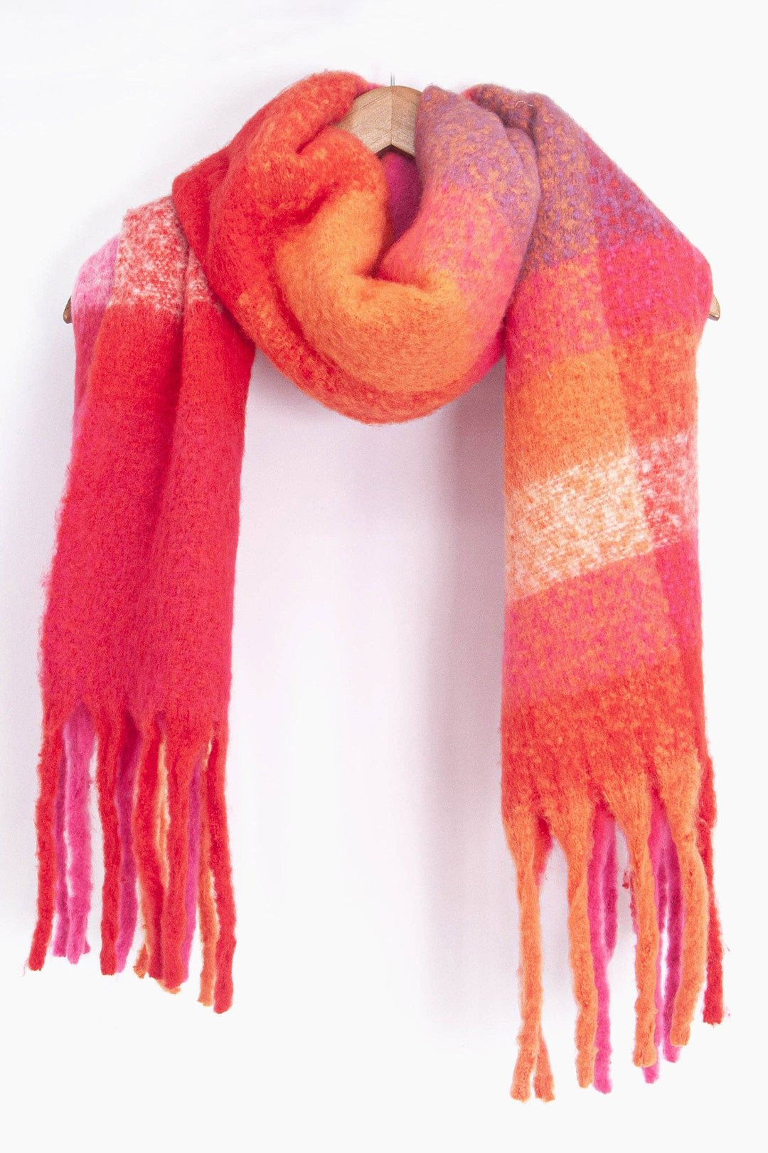 Fuchsia Square Colour Block Soft Knit Scarf