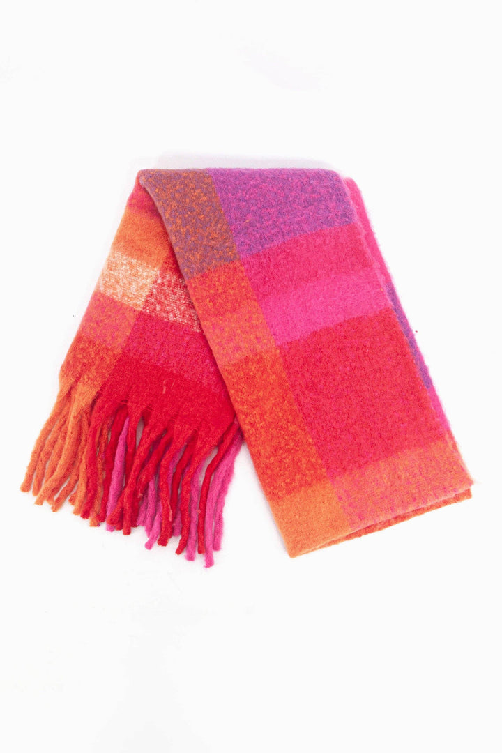 Fuchsia Square Colour Block Soft Knit Scarf