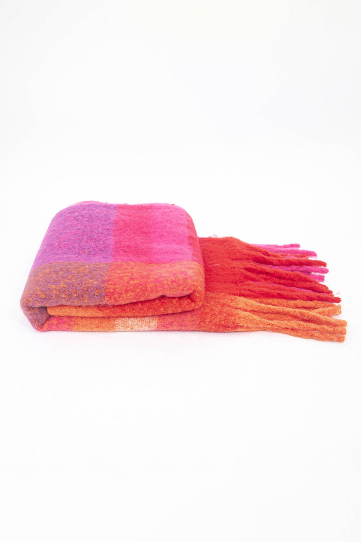Fuchsia Square Colour Block Soft Knit Scarf