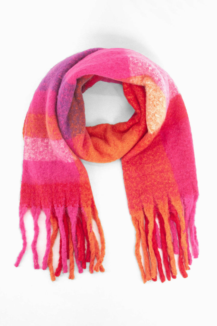 Fuchsia Square Colour Block Soft Knit Scarf