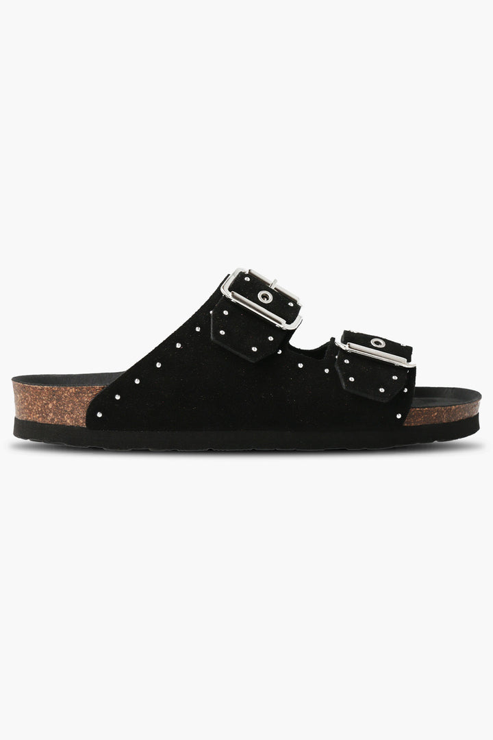 Genuins Honolulu Lead Black Velour Studded Sandals - Experience Boutique