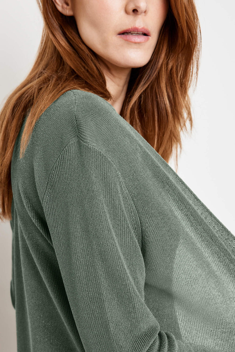 Gerry Weber 130053 Silver Shimmer Khaki Green Cardigan - Experience Boutique