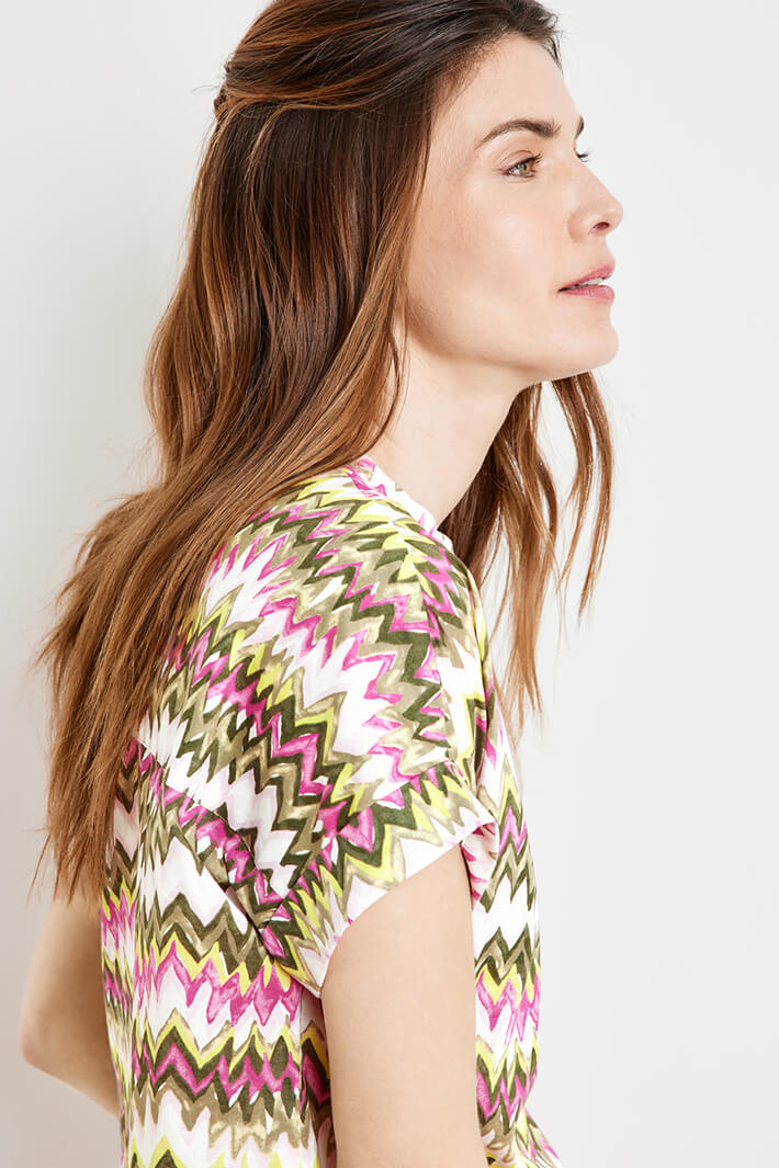 Gerry Weber 160031 Khaki & Peony Zigzag Print Blouse - Experience Boutique