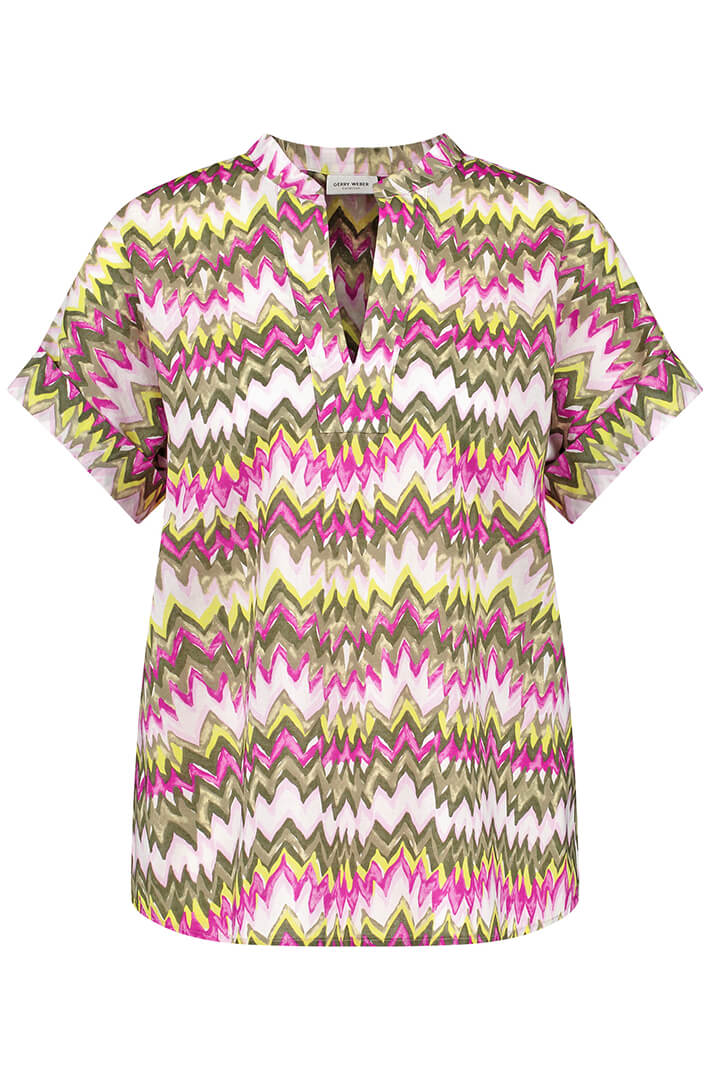 Gerry Weber 160031 Khaki & Peony Zigzag Print Blouse - Experience Boutique