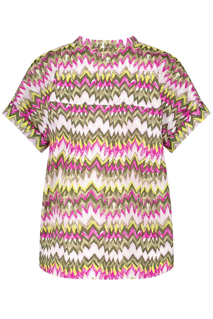 Gerry Weber 160031 Khaki & Peony Zigzag Print Blouse - Experience Boutique