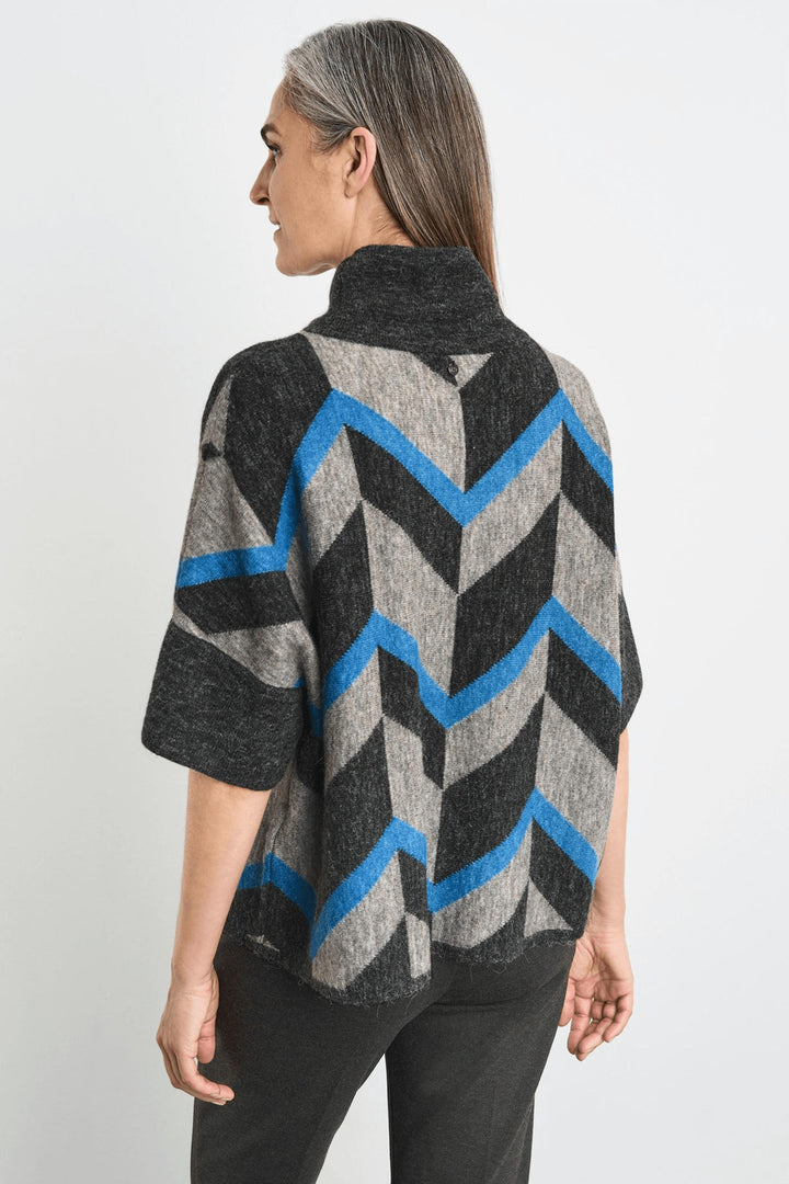 Gerry Weber 170517 Grey & Blue Zig Zag Print Knitted Jumper - Experience Boutique