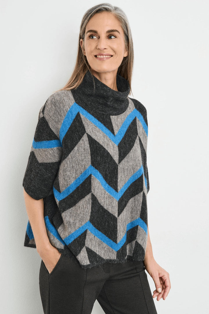 Gerry Weber 170517 Grey & Blue Zig Zag Print Knitted Jumper - Experience Boutique
