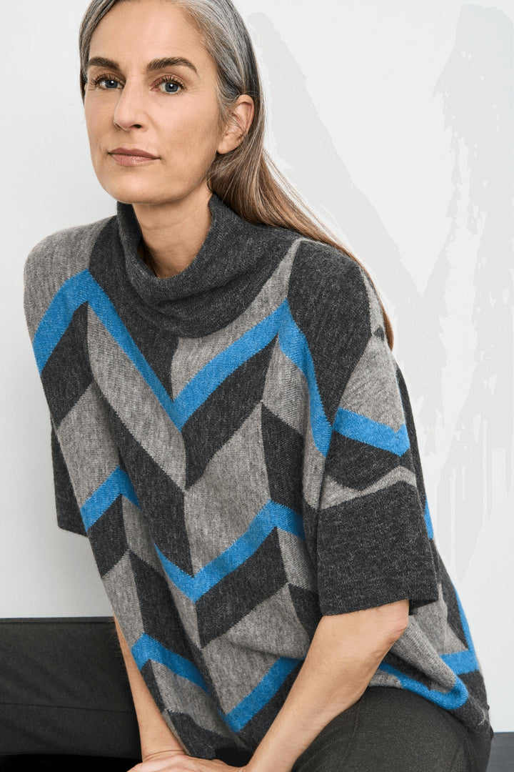 Gerry Weber 170517 Grey & Blue Zig Zag Print Knitted Jumper - Experience Boutique