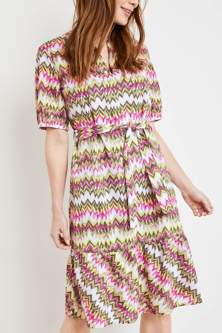 Gerry Weber 180036 Khaki Green & Peony Zigzag Print Dress - Experience Boutique