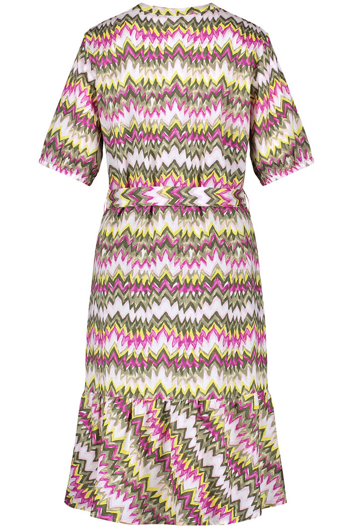 Gerry Weber 180036 Khaki Green & Peony Zigzag Print Dress - Experience Boutique
