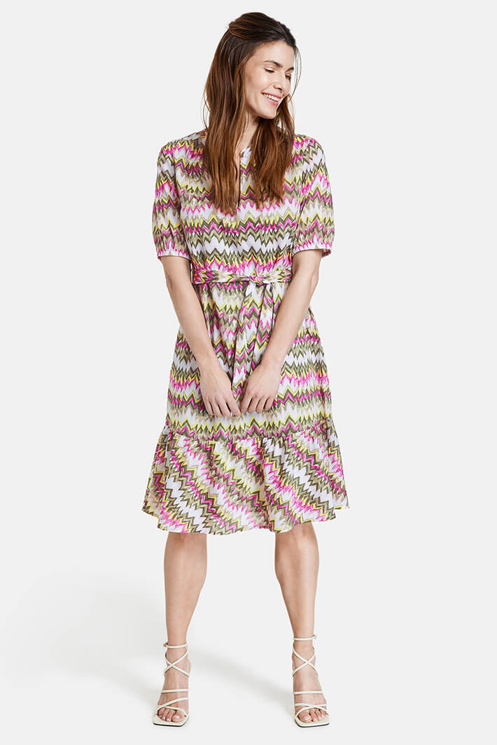 Gerry Weber 180036 Khaki Green & Peony Zigzag Print Dress - Experience Boutique