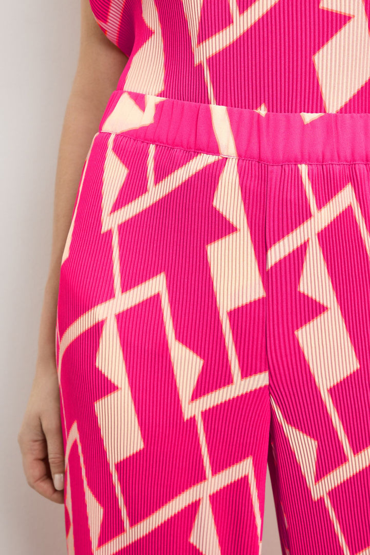 Gerry Weber 222116 Pink Geo Print Wide Leg Pleated Trousers