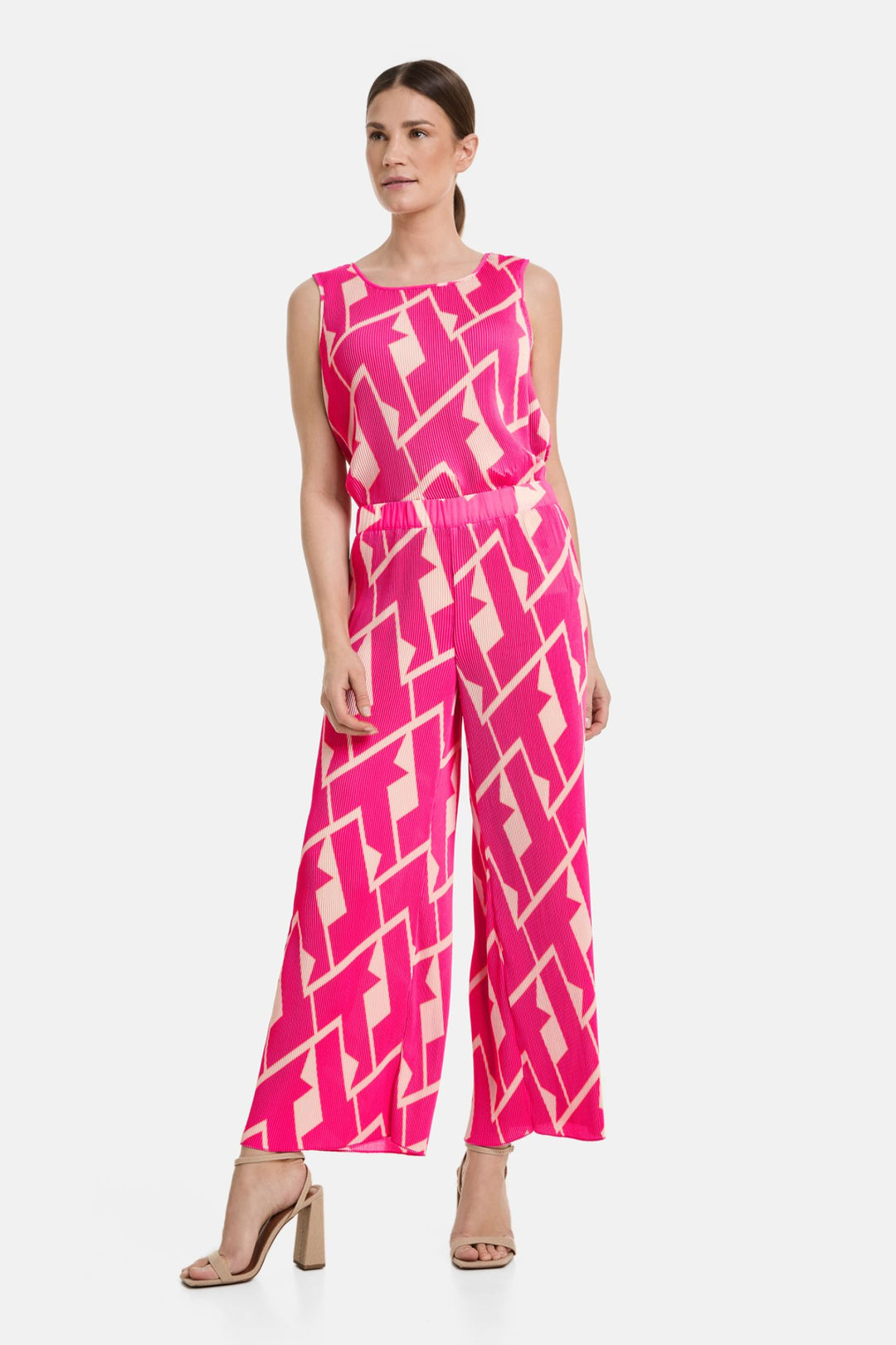 Gerry Weber 222116 Pink Geo Print Wide Leg Pleated Trousers