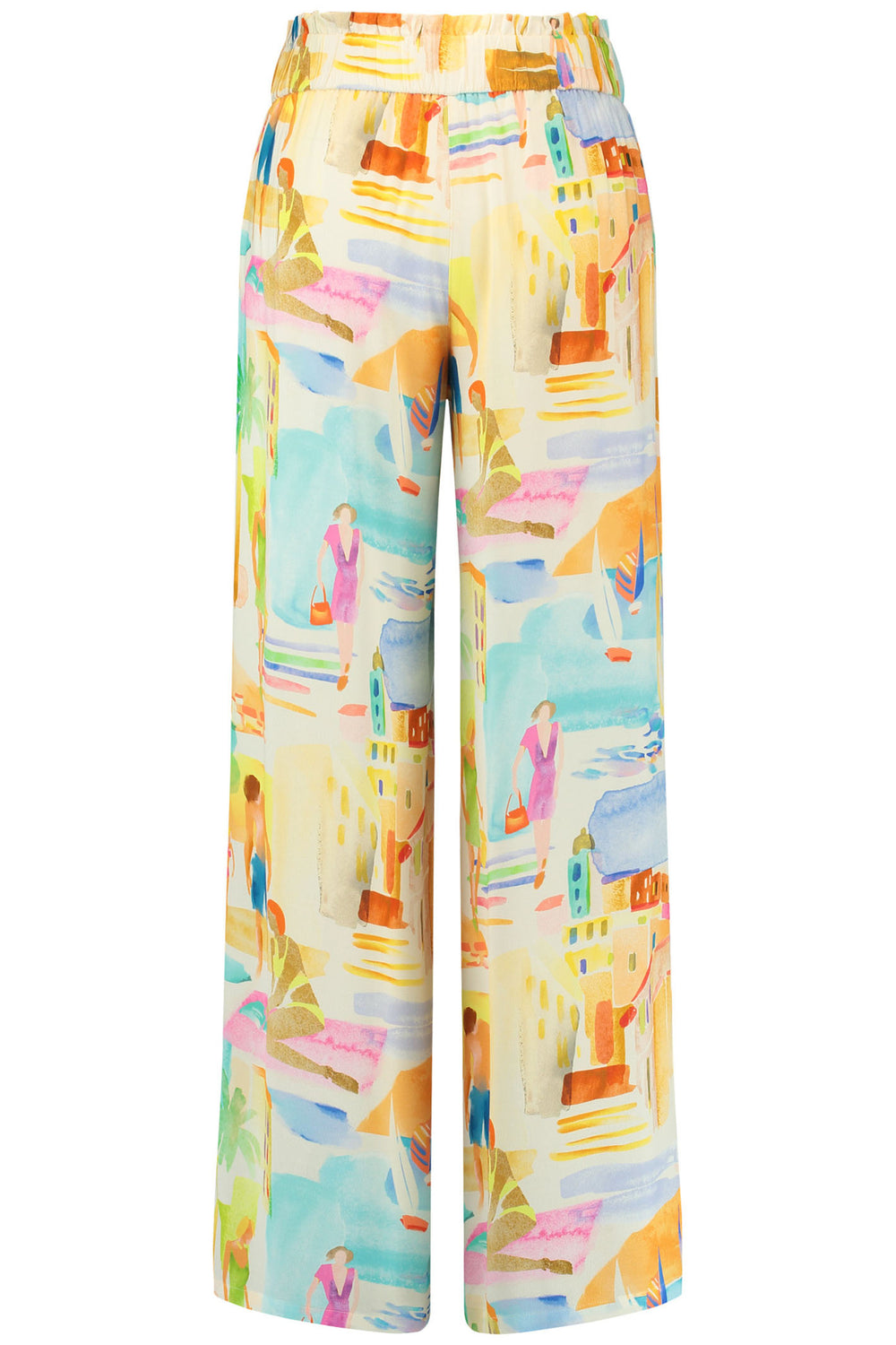Gerry Weber 222210 Yellow Vacation Print Wide Leg Pull-On Trousers - Experience Boutique