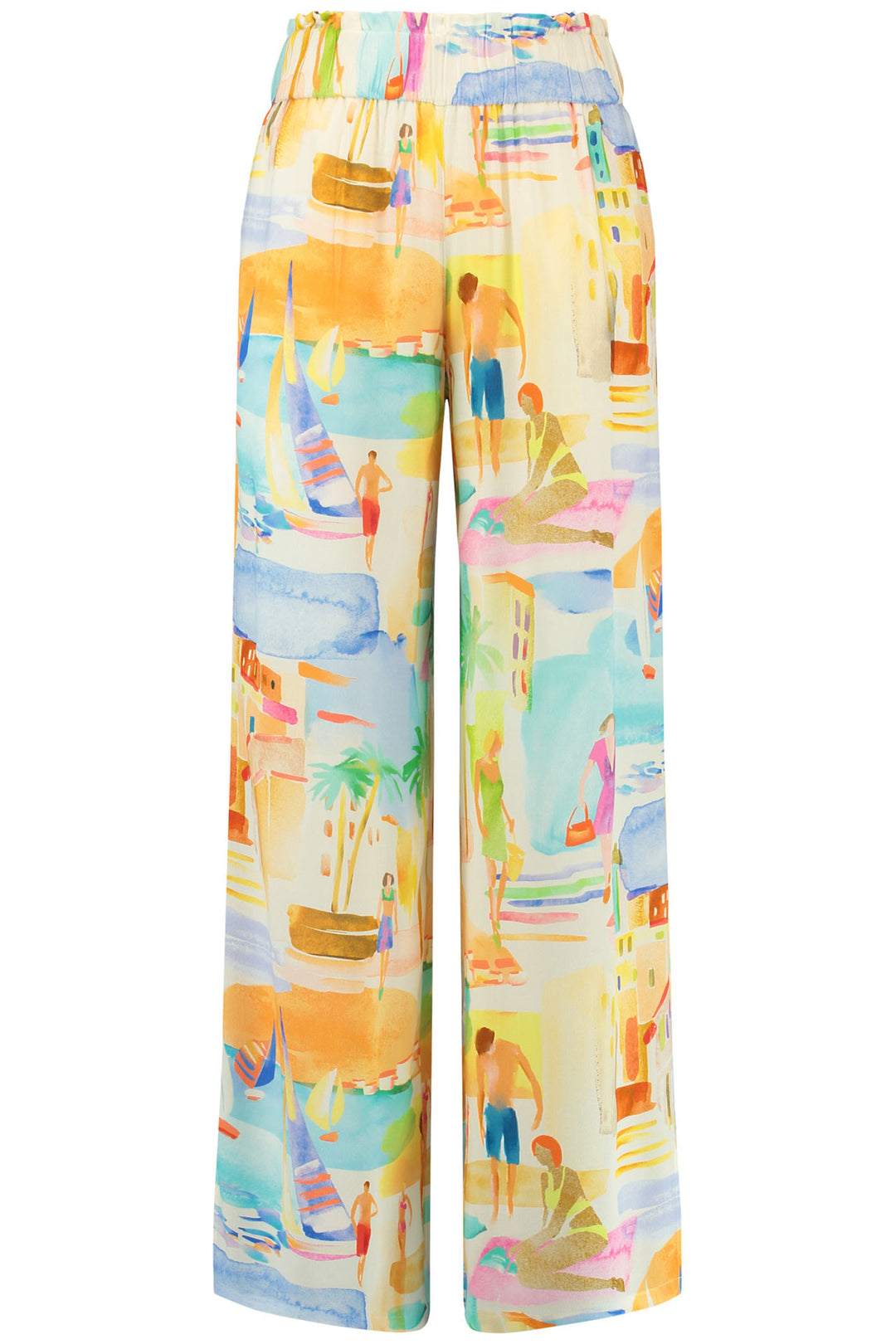 Gerry Weber 222210 Yellow Vacation Print Wide Leg Pull-On Trousers - Experience Boutique