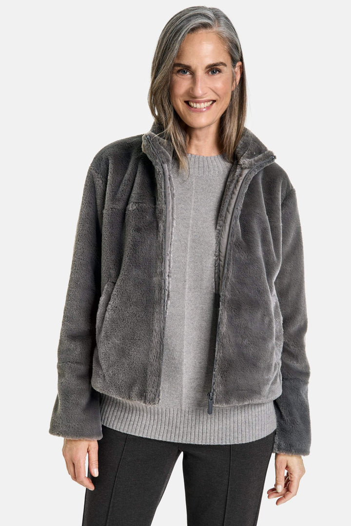 Gerry Weber 230035 Graphite Grey Teddy Zip Front Jacket - Experience Boutique