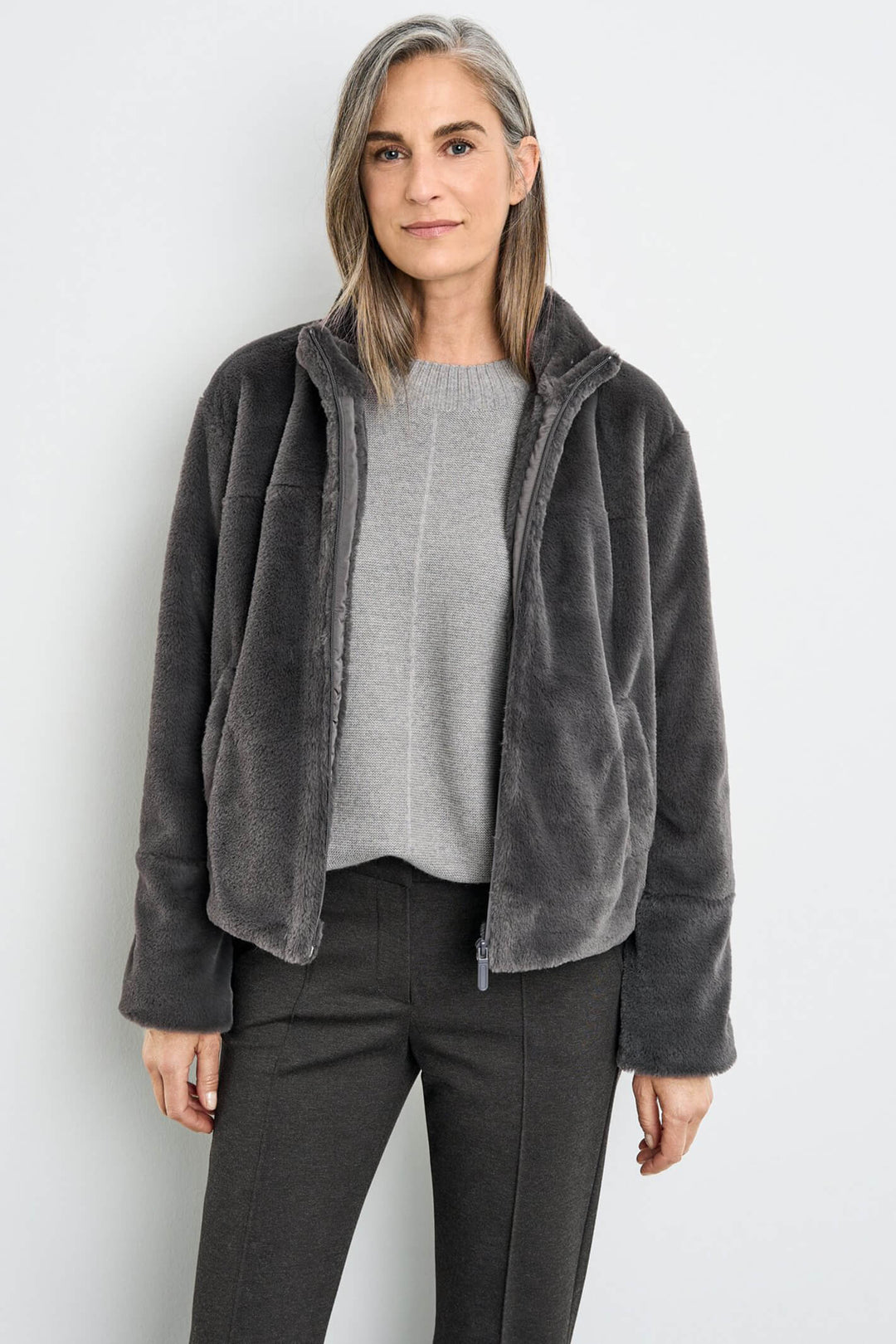 Gerry Weber 230035 Graphite Grey Teddy Zip Front Jacket - Experience Boutique