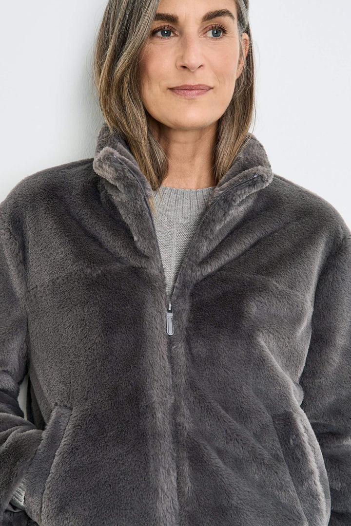 Gerry Weber 230035 Graphite Grey Teddy Zip Front Jacket - Experience Boutique