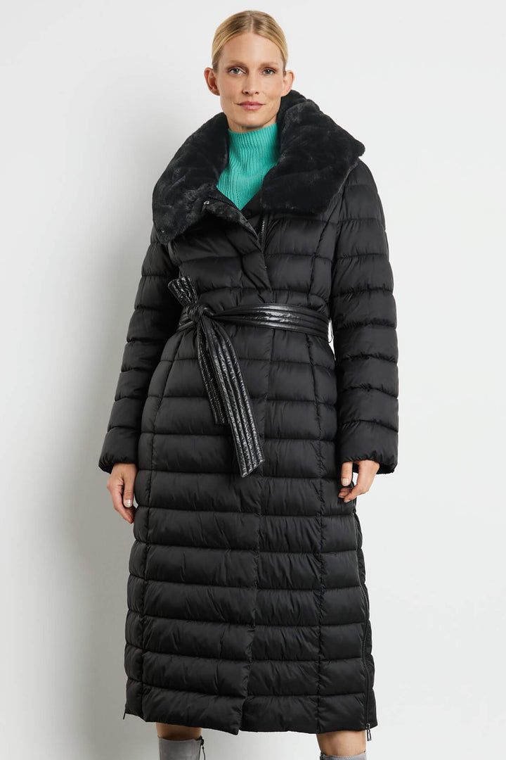 Gerry Weber 250202 Black Padded Fleece Collar Long Coat - Experience Boutique