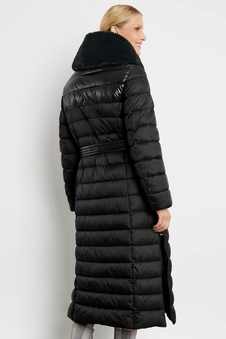 Gerry Weber 250202 Black Padded Fleece Collar Long Coat - Experience Boutique