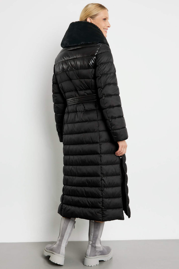 Gerry Weber 250202 Black Padded Fleece Collar Long Coat - Experience Boutique