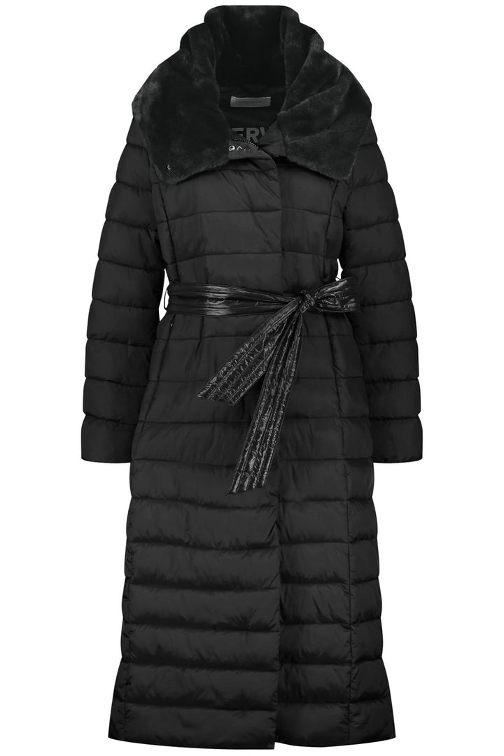 Gerry Weber 250202 Black Padded Fleece Collar Long Coat - Experience Boutique