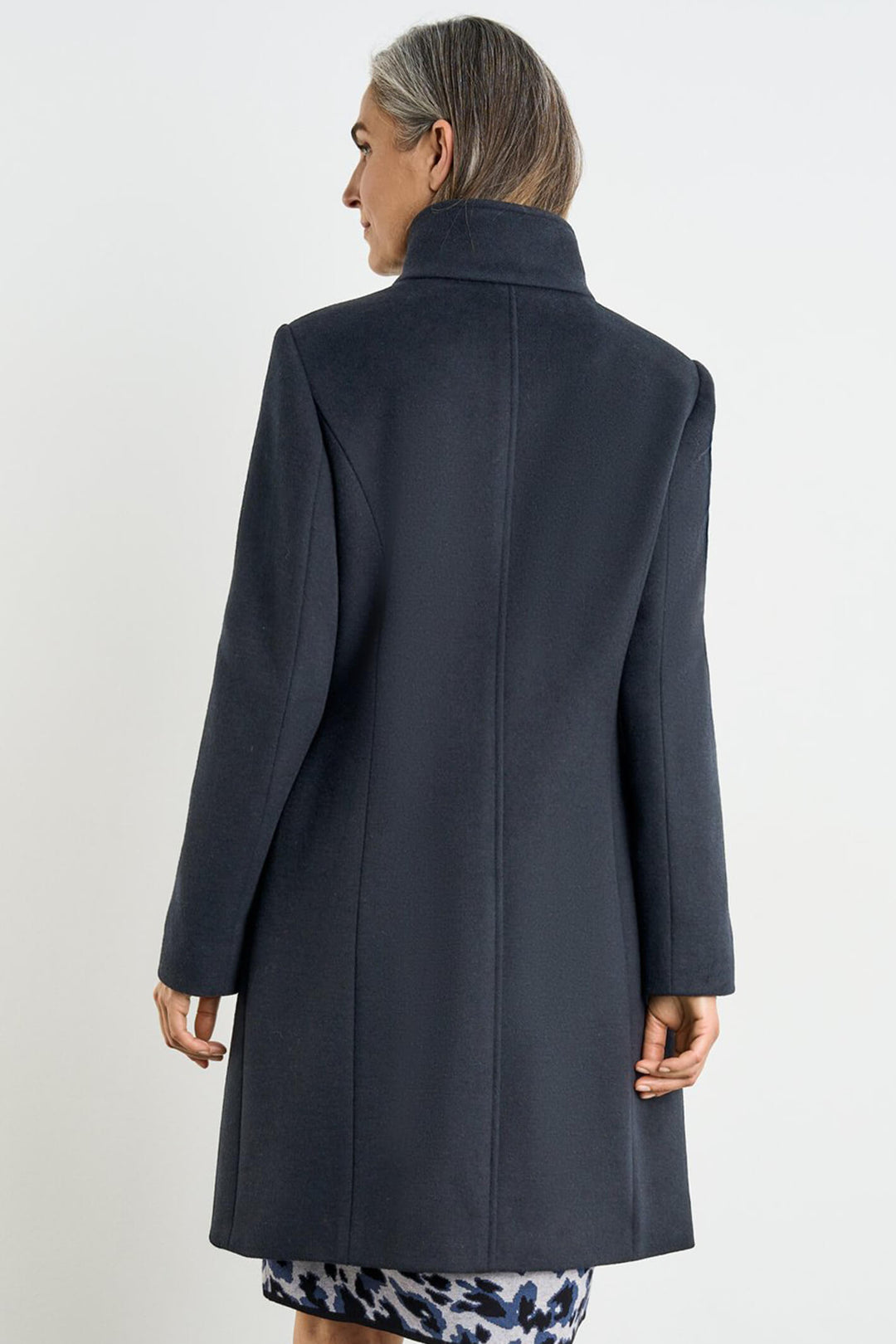 Gerry Weber 250235 Navy Wool Mix High Neck Coat - Experience Boutique