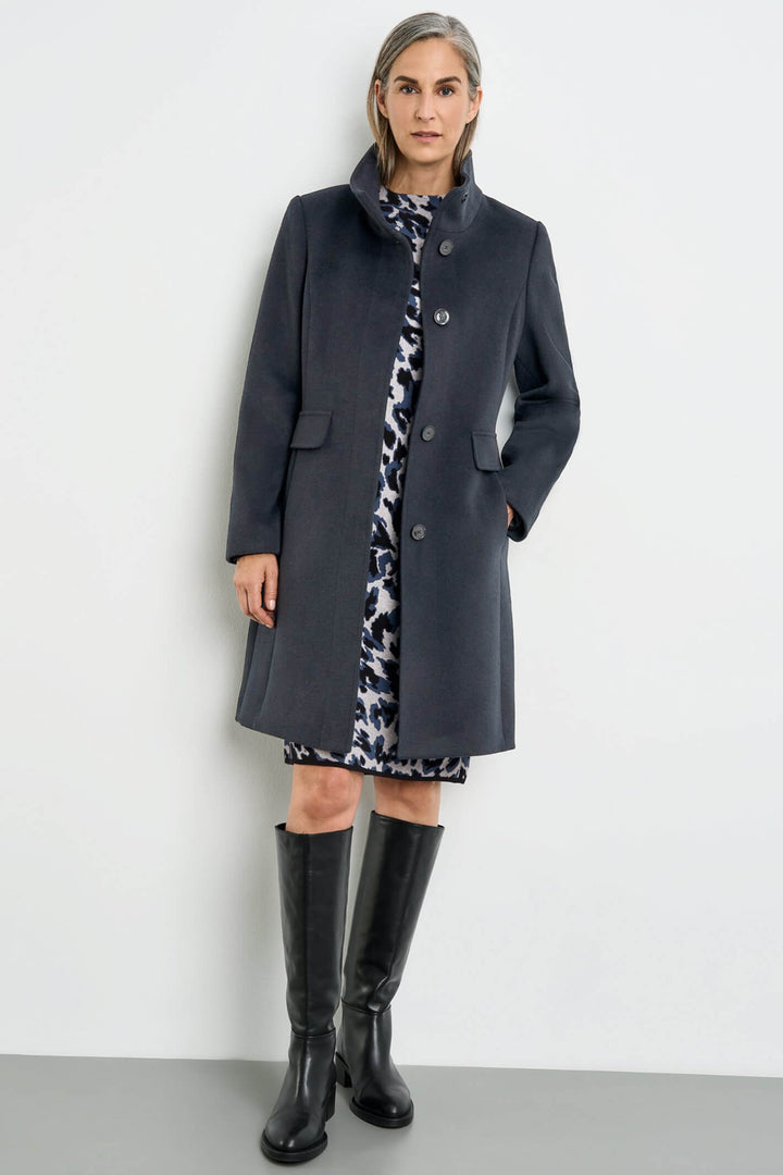 Gerry Weber 250235 Navy Wool Mix High Neck Coat - Experience Boutique