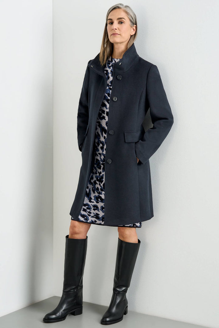 Gerry Weber 250235 Navy Wool Mix High Neck Coat - Experience Boutique