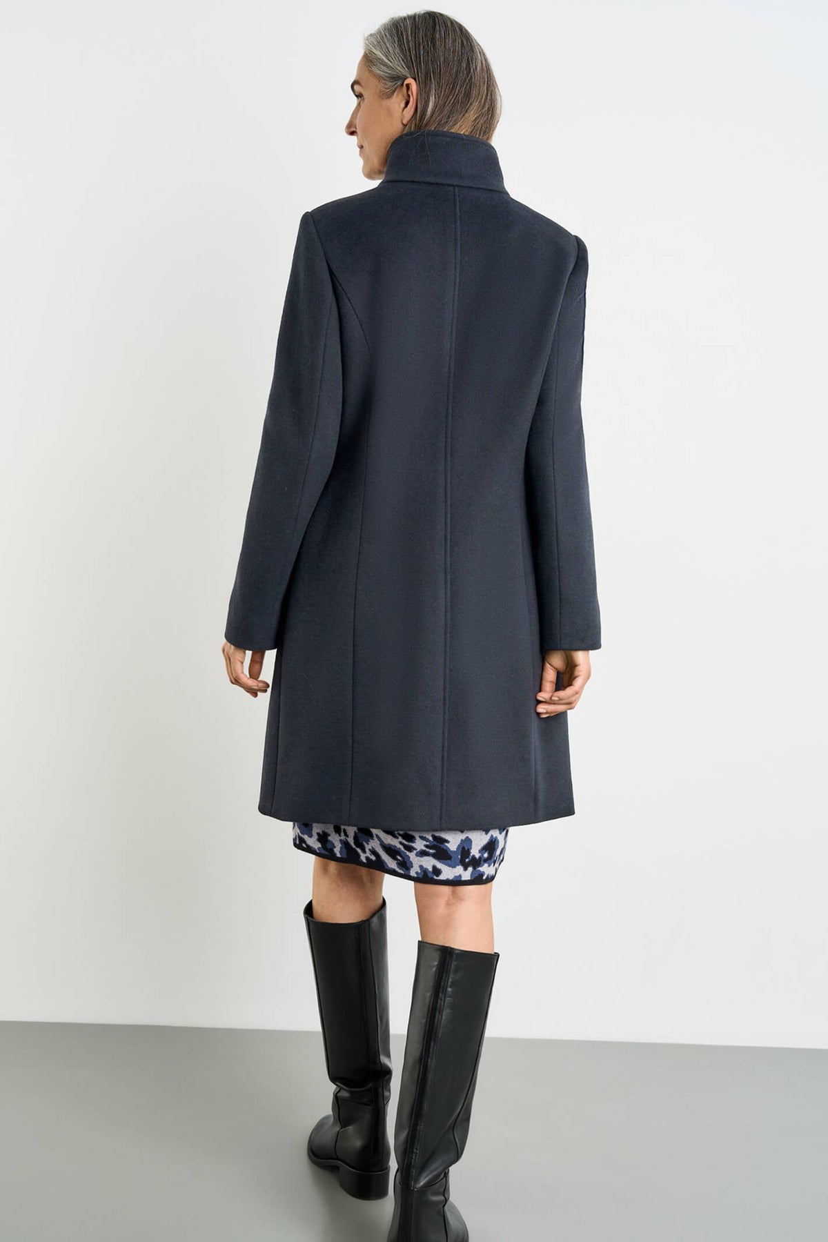 Gerry Weber 250235 Navy Wool Mix High Neck Coat Experience Boutique
