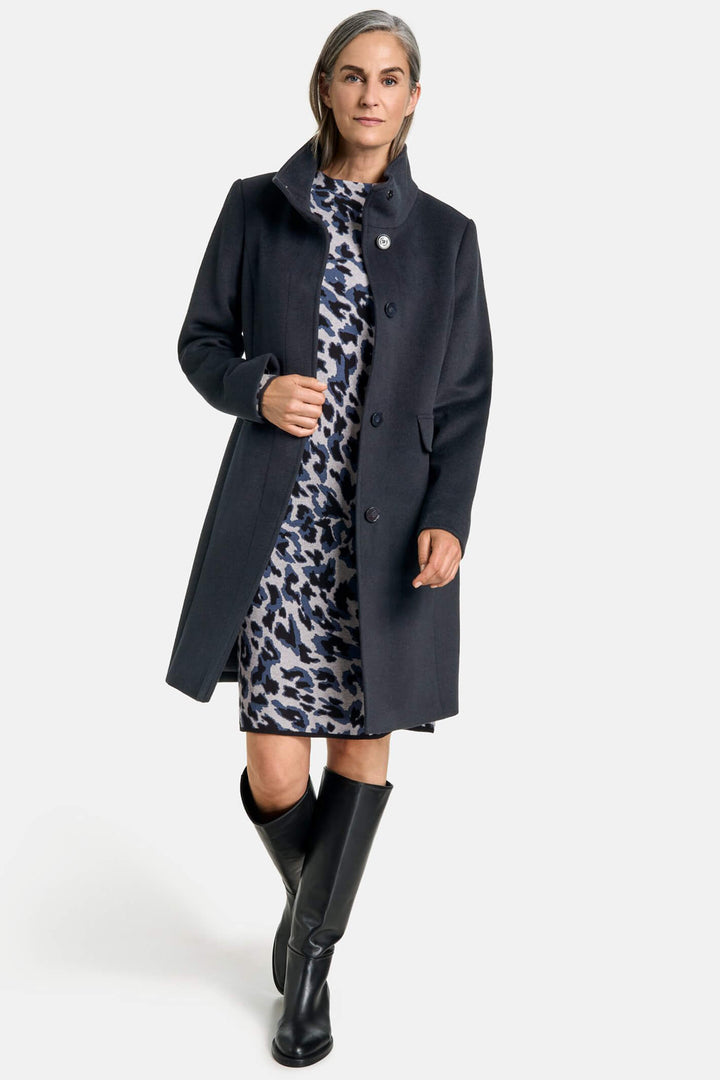 Gerry Weber 250235 Navy Wool Mix High Neck Coat - Experience Boutique