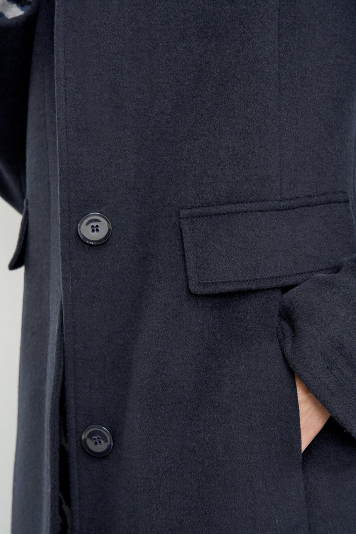 Gerry Weber 250235 Navy Wool Mix High Neck Coat - Experience Boutique