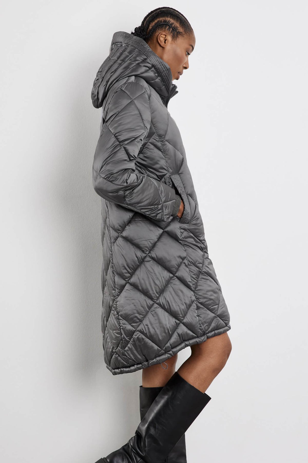 Gerry Weber 250240 Anthracite Diamond Quilt Padded Coat Experience Boutique