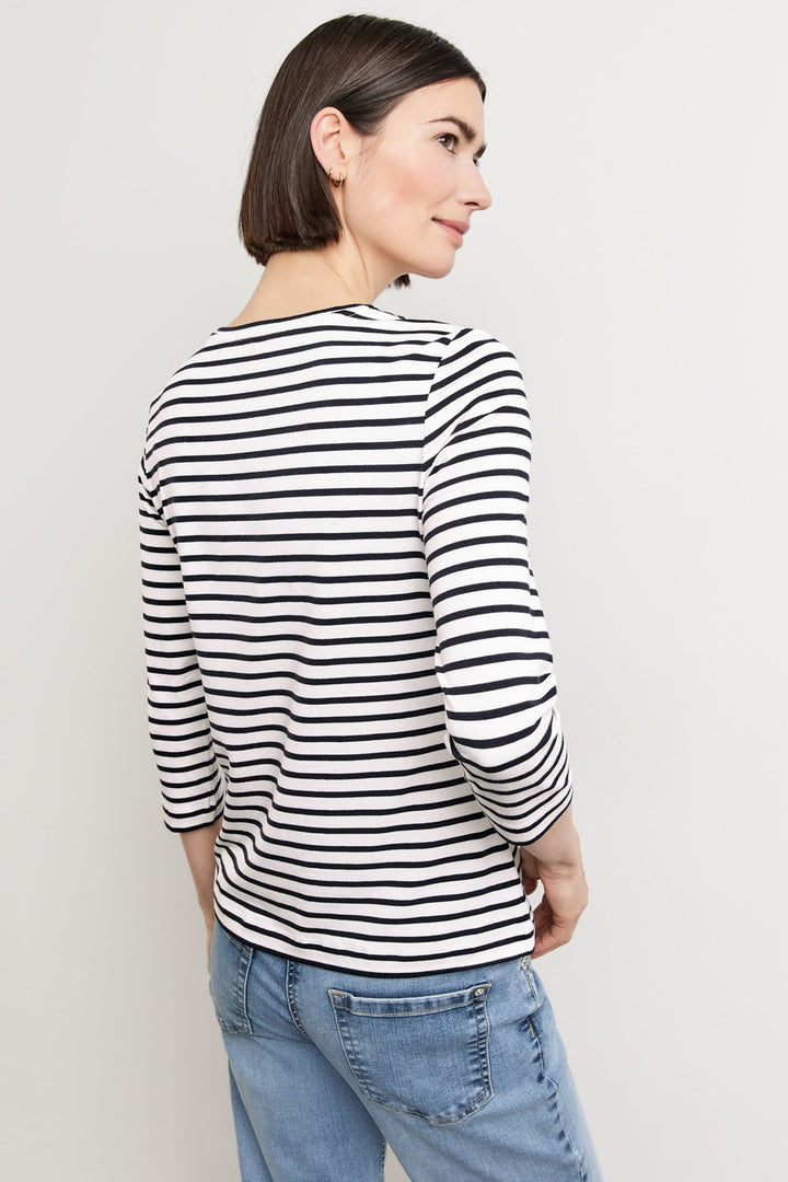 Gerry Weber 270036 Navy Striped Leaf Print Top - Experience Boutique