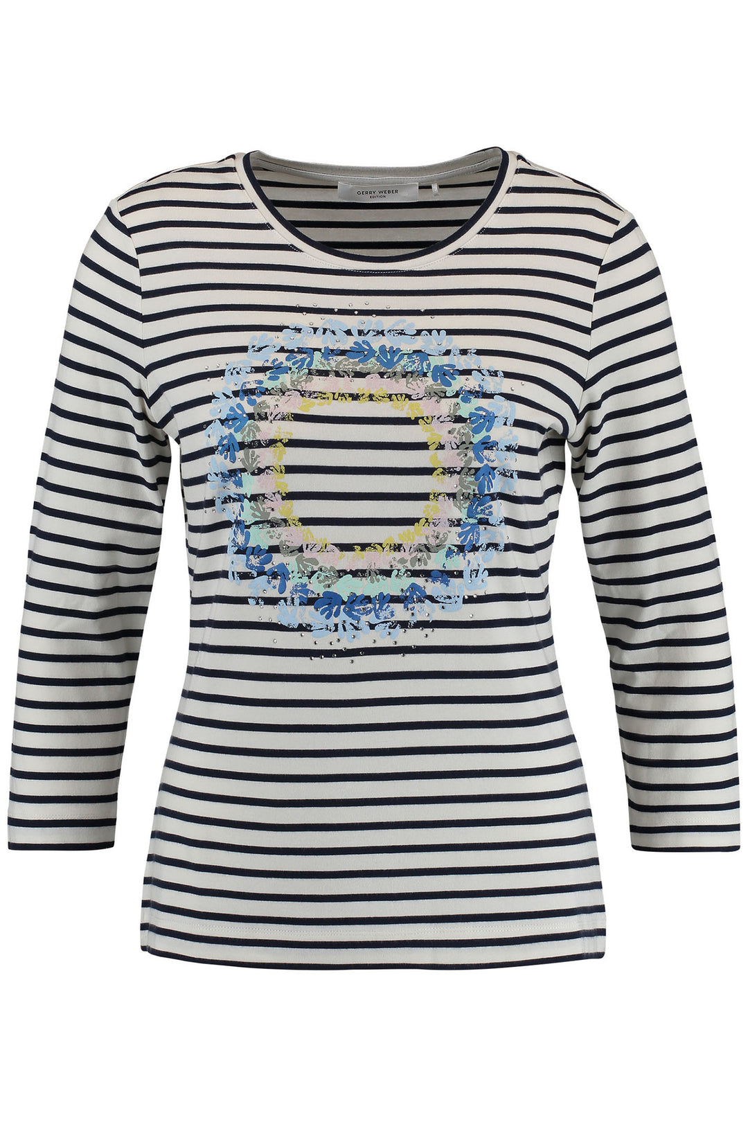 Gerry Weber 270036 Navy Striped Leaf Print Top - Experience Boutique