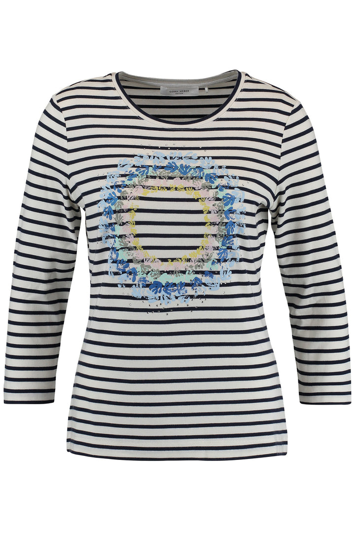 Gerry Weber 270036 Navy Striped Leaf Print Top - Experience Boutique