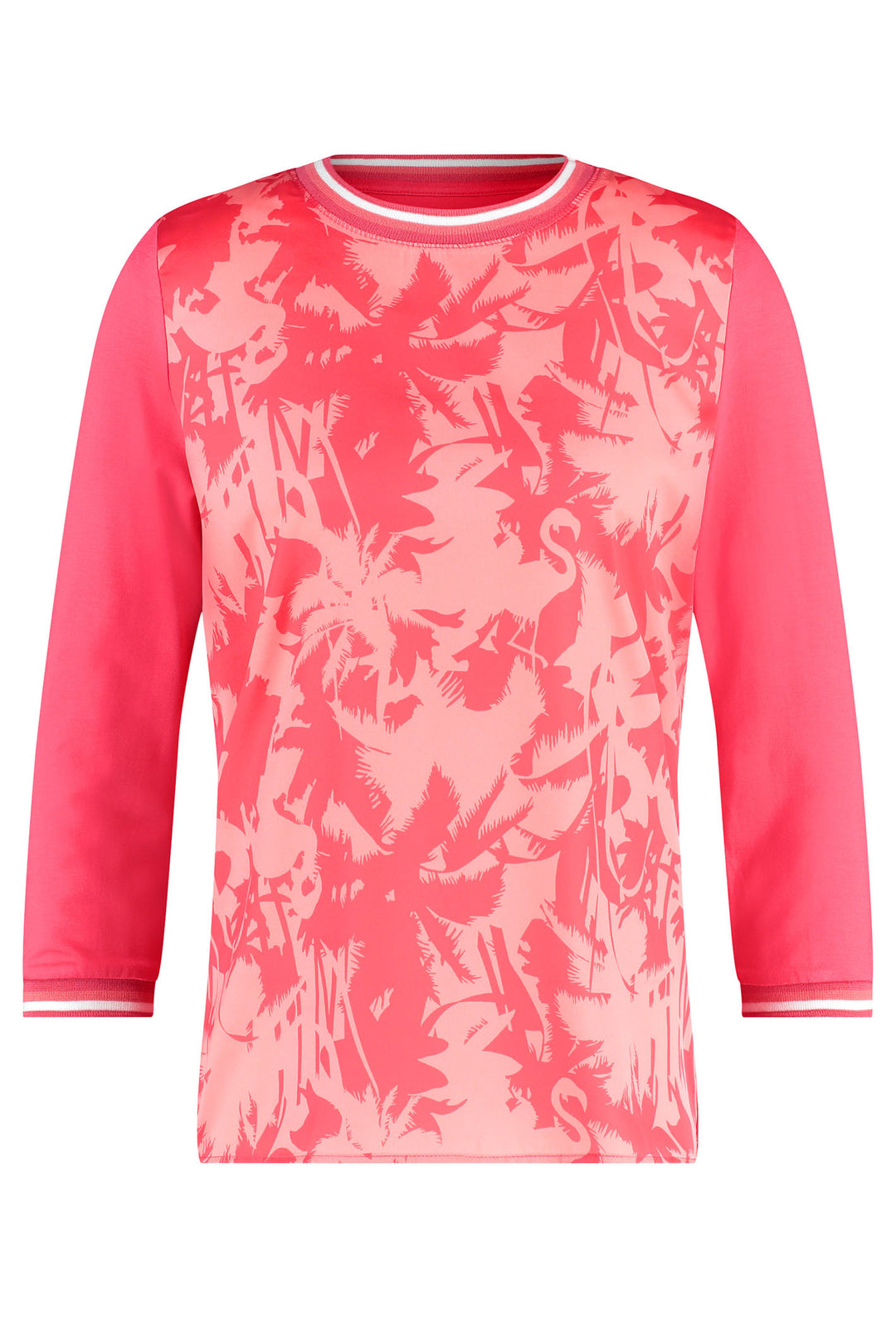 Gerry Weber 270054 6069 Coral Tropical Print Satin Front Top - Experience Boutique
