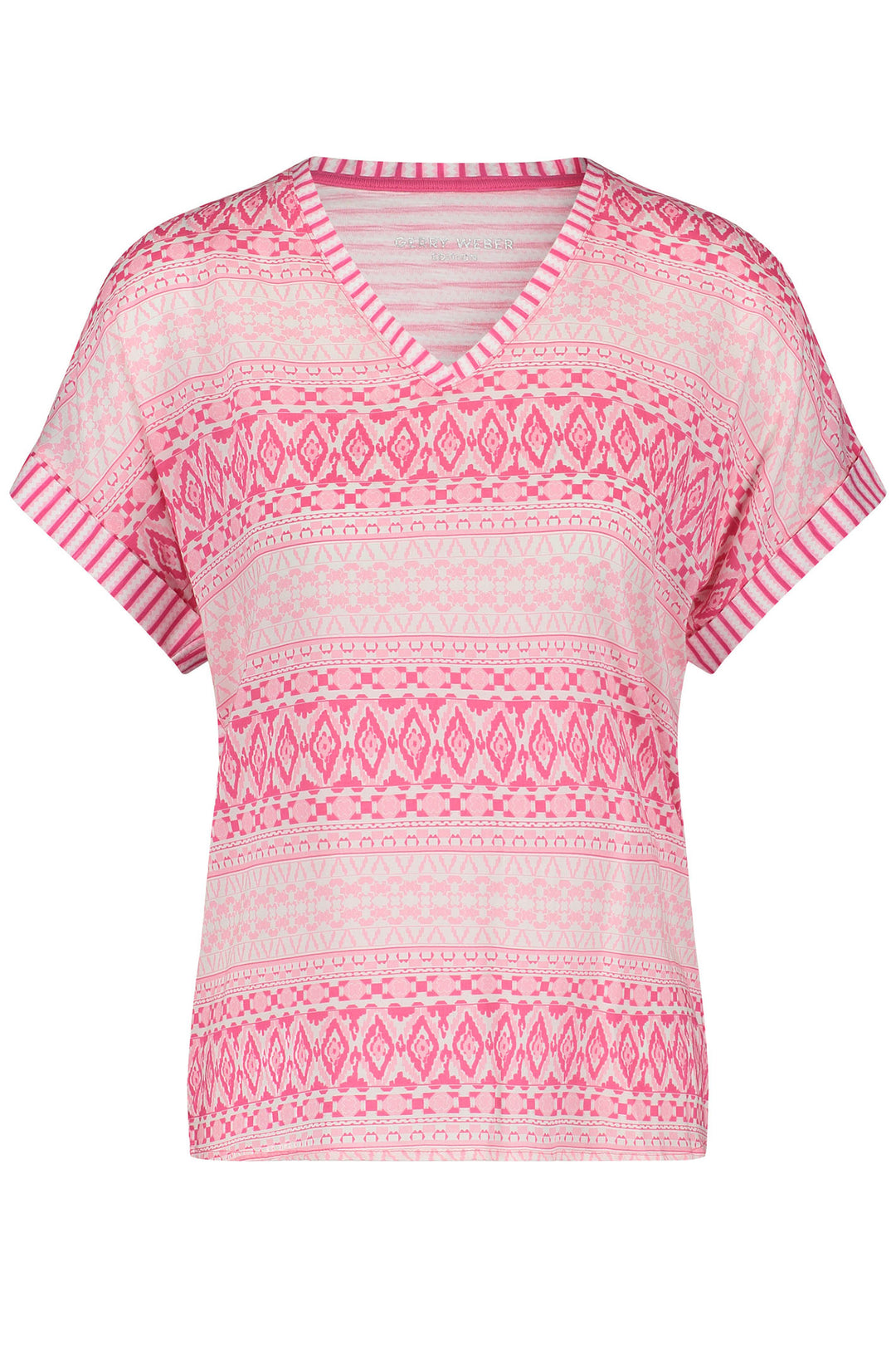 Gerry Weber 270081 Pink Diamond Print V-Neck Top - Experience Boutique