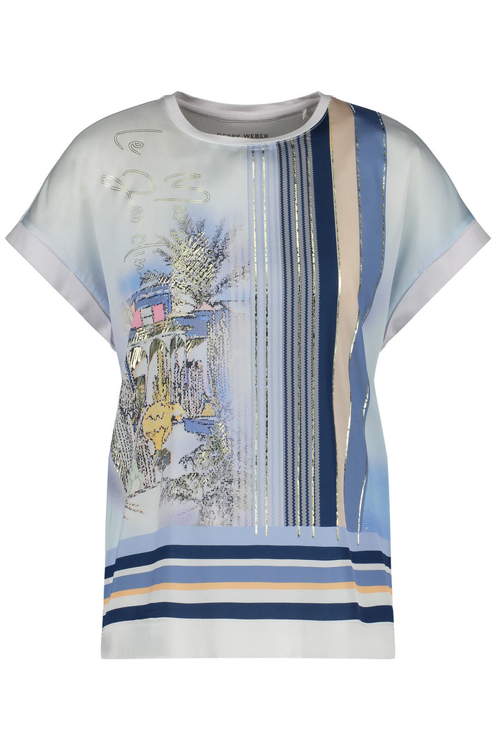 Gerry Weber 270085 White Blue Garden Print Top - Experience Boutique