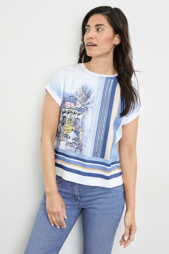 Gerry Weber 270085 White Blue Garden Print Top