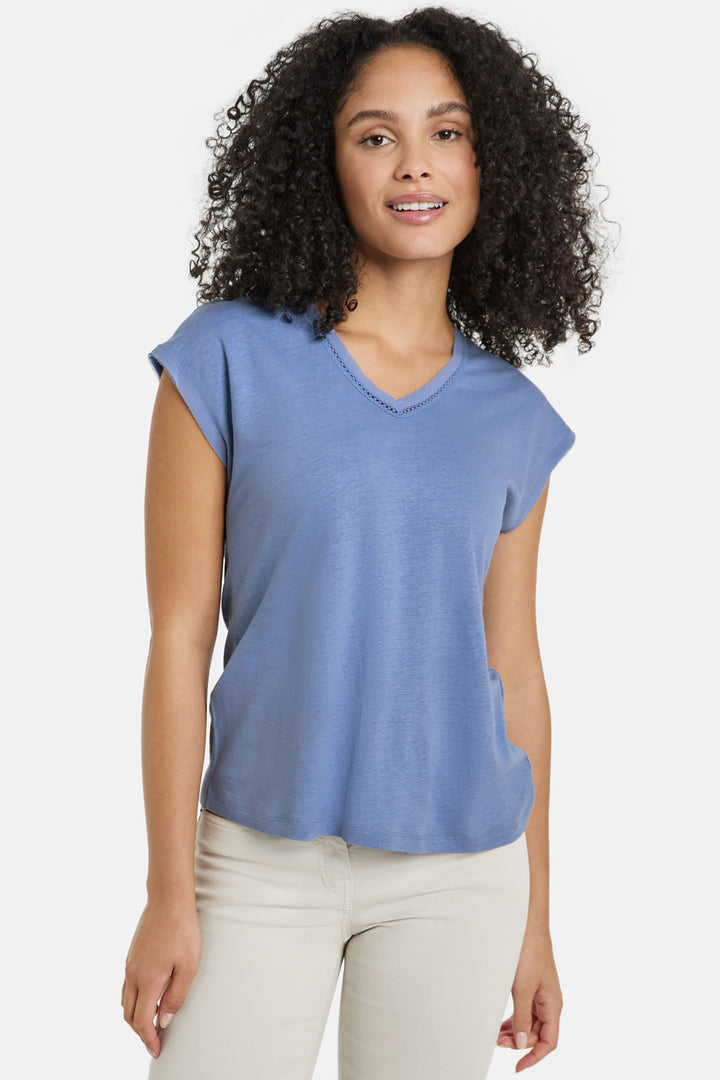 Gerry Weber 270092 Blue Hazy Sky V-Neck T-Shirt - Experience Boutique